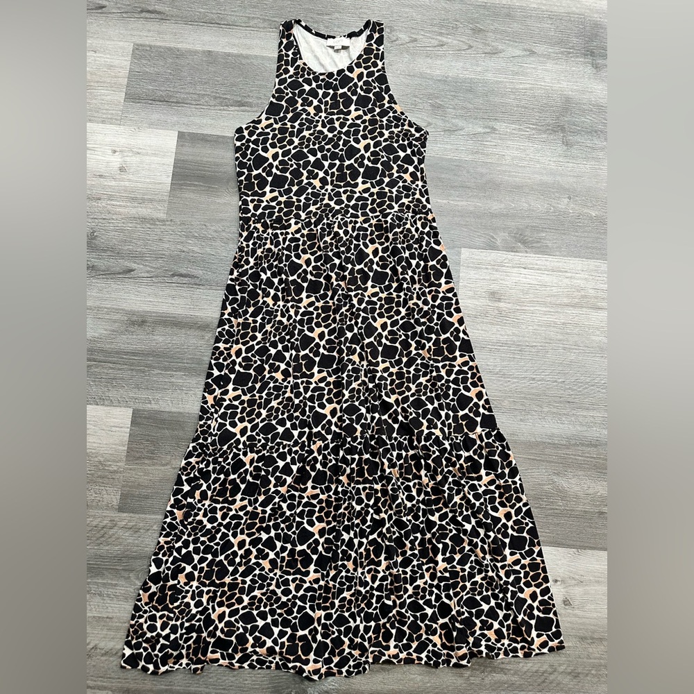 LOFT Outlet Brown & Black Animal Print Tiered Jersey Maxi Dress